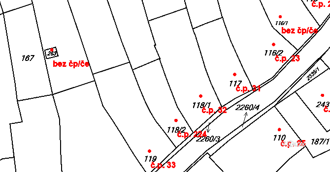 Deštná 224 na parcele st. 118/2 v KÚ Deštná u Jindřichova Hradce, Katastrální mapa