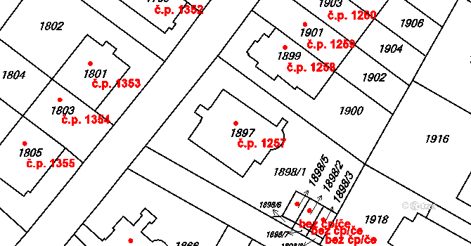 Dejvice 1257, Praha na parcele st. 1897 v KÚ Dejvice, Katastrální mapa