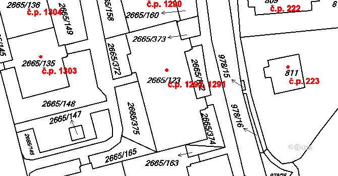 Kyje 1291,1292, Praha na parcele st. 2665/123 v KÚ Kyje, Katastrální mapa