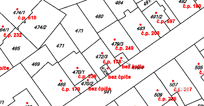 Malešice 178, Praha na parcele st. 472/3 v KÚ Malešice, Katastrální mapa