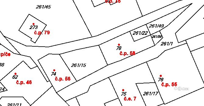 Třebnice 58, Sedlčany na parcele st. 78 v KÚ Třebnice, Katastrální mapa