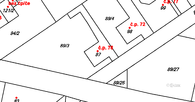 Lipnice 78, Dvůr Králové nad Labem na parcele st. 97 v KÚ Lipnice u Dvora Králové, Katastrální mapa