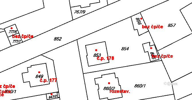 České Budějovice 4 178, České Budějovice na parcele st. 853 v KÚ České Budějovice 4, Katastrální mapa
