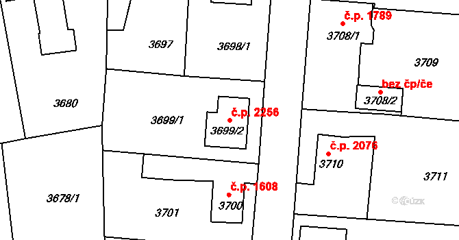 Česká Lípa 2256 na parcele st. 3699/2 v KÚ Česká Lípa, Katastrální mapa