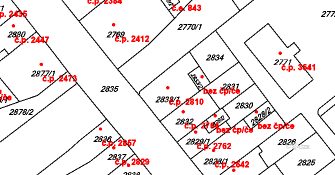 Chomutov 2810 na parcele st. 2833/1 v KÚ Chomutov II, Katastrální mapa
