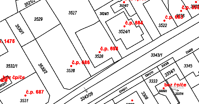 Jirkov 698 na parcele st. 3526 v KÚ Jirkov, Katastrální mapa
