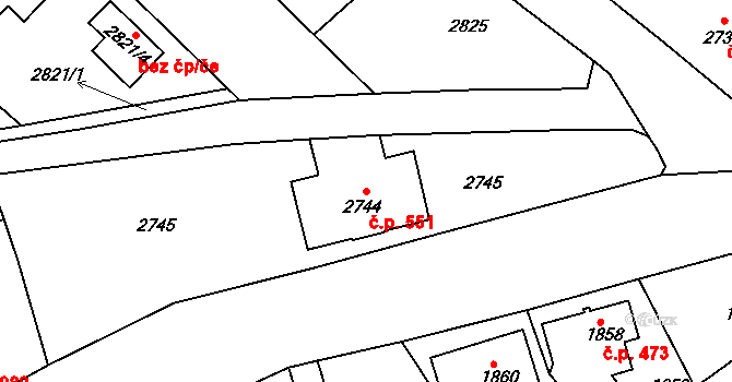 Rumburk 1 551, Rumburk na parcele st. 2744 v KÚ Rumburk, Katastrální mapa
