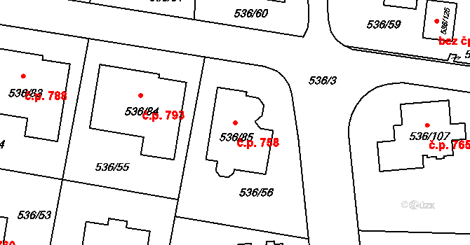 Průhonice 758 na parcele st. 536/85 v KÚ Hole u Průhonic, Katastrální mapa