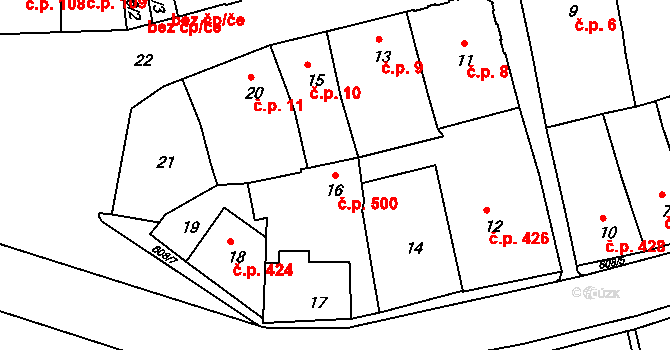 Šluknov 500 na parcele st. 16 v KÚ Šluknov, Katastrální mapa