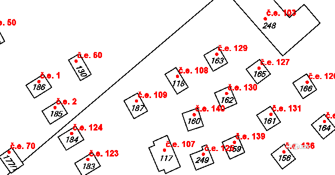 Řásná 108 na parcele st. 118 v KÚ Řásná, Katastrální mapa
