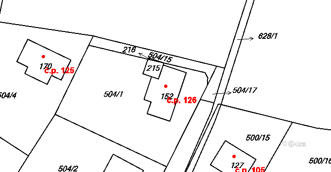 Chýnice 126 na parcele st. 152 v KÚ Chýnice, Katastrální mapa