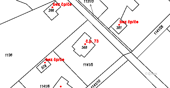 Sedmihorky 73, Karlovice na parcele st. 568 v KÚ Karlovice, Katastrální mapa