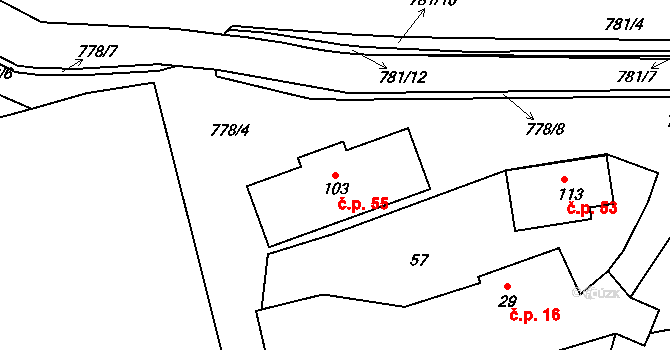 Malechov 55, Dolany na parcele st. 103 v KÚ Malechov, Katastrální mapa