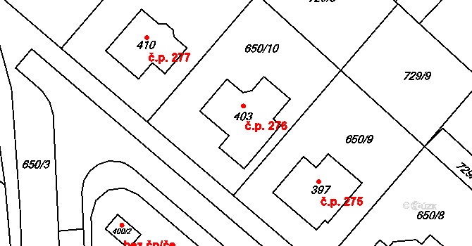 Podolí 276 na parcele st. 403 v KÚ Podolí nad Olšavou, Katastrální mapa