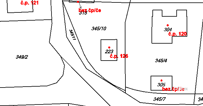 Dolní Pěna 126 na parcele st. 223 v KÚ Dolní Pěna, Katastrální mapa