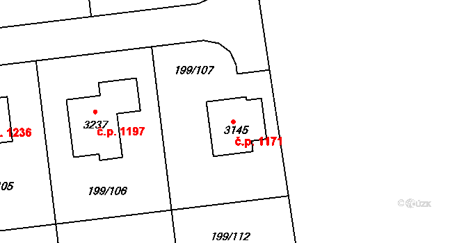 Sezimovo Ústí 1171 na parcele st. 3145 v KÚ Sezimovo Ústí, Katastrální mapa