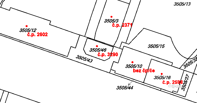 Teplice 3290 na parcele st. 3505/46 v KÚ Teplice, Katastrální mapa
