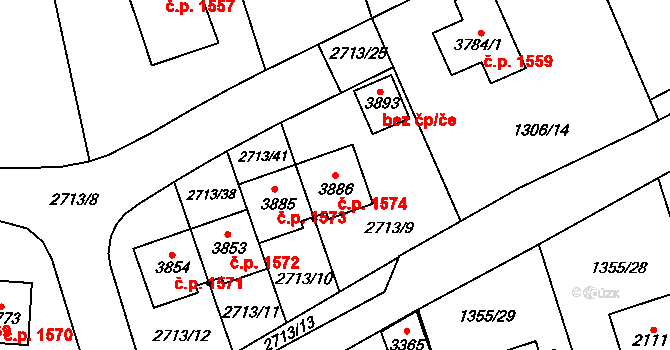 Vrchlabí 1574 na parcele st. 3886 v KÚ Vrchlabí, Katastrální mapa