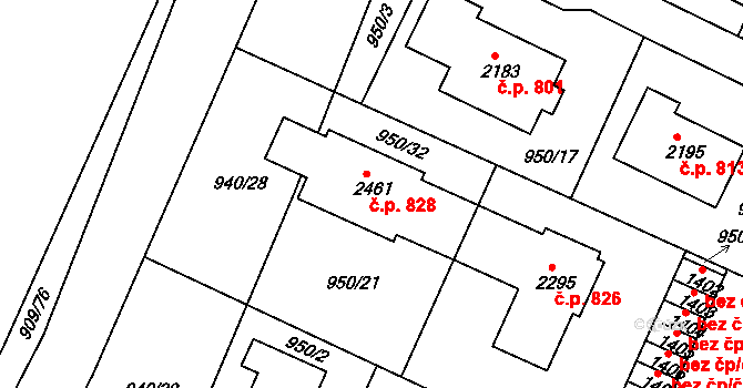 Chlumec nad Cidlinou IV 828, Chlumec nad Cidlinou na parcele st. 2461 v KÚ Chlumec nad Cidlinou, Katastrální mapa