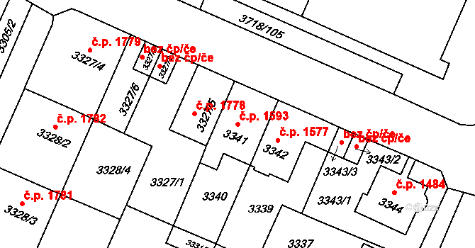 Předměstí 1593, Litoměřice na parcele st. 3341 v KÚ Litoměřice, Katastrální mapa
