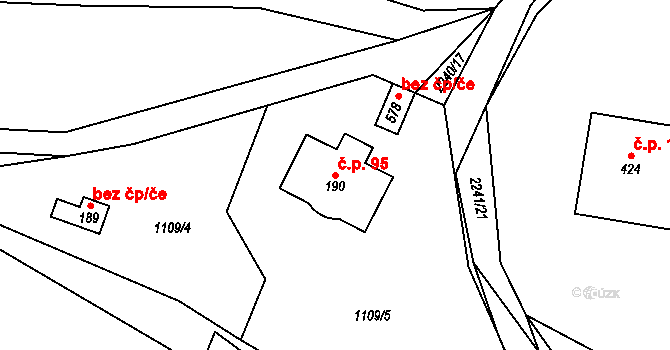 Pecerady 95, Týnec nad Sázavou na parcele st. 190 v KÚ Pecerady, Katastrální mapa