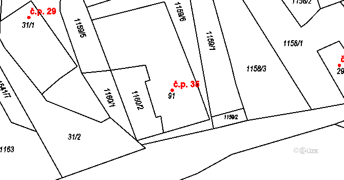 Ratiboř 35, Chyšky na parcele st. 91 v KÚ Ratiboř, Katastrální mapa