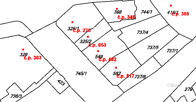 Luhačovice 492 na parcele st. 549 v KÚ Luhačovice, Katastrální mapa