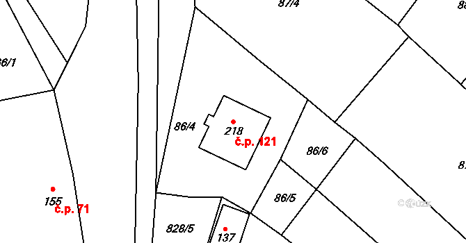 Polichno 121, Luhačovice na parcele st. 218 v KÚ Polichno, Katastrální mapa