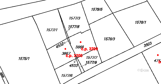 Zlín 3299 na parcele st. 3868 v KÚ Zlín, Katastrální mapa