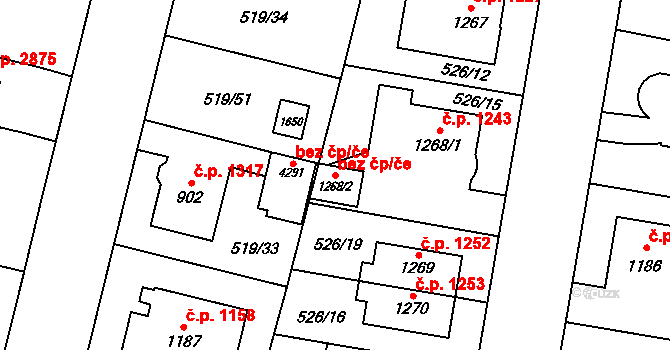 Ostrava 43898939 na parcele st. 1268/2 v KÚ Zábřeh-VŽ, Katastrální mapa