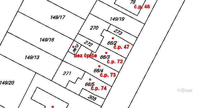 Milostovice 72, Opava na parcele st. 66/3 v KÚ Milostovice, Katastrální mapa