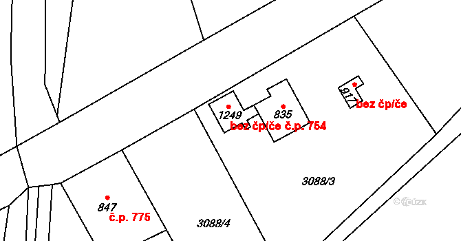 Hranice 44656939 na parcele st. 1249 v KÚ Hranice u Aše, Katastrální mapa