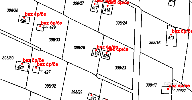 Újezdeček 45113939 na parcele st. 419 v KÚ Újezdeček, Katastrální mapa