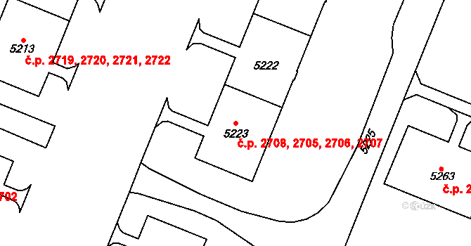 Most 2705,2706,2707,2708 na parcele st. 5223 v KÚ Most II, Katastrální mapa