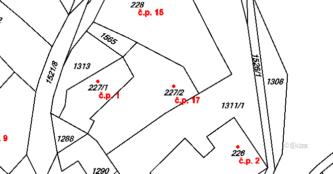 Malinné 17, Prosetín na parcele st. 227/2 v KÚ Prosetín u Hlinska, Katastrální mapa