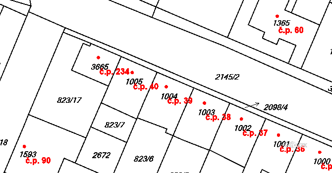 Václavské Předměstí 39, Písek na parcele st. 1004 v KÚ Písek, Katastrální mapa