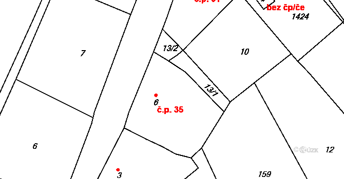 Buč 35, Bezvěrov na parcele st. 6 v KÚ Buč, Katastrální mapa