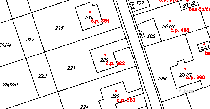 Rapotín 382 na parcele st. 220 v KÚ Rapotín, Katastrální mapa