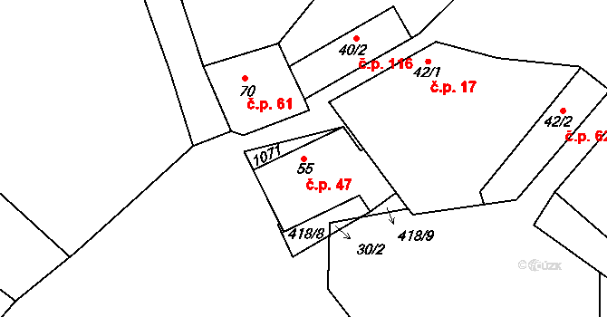 Konětopy 47 na parcele st. 55 v KÚ Konětopy, Katastrální mapa