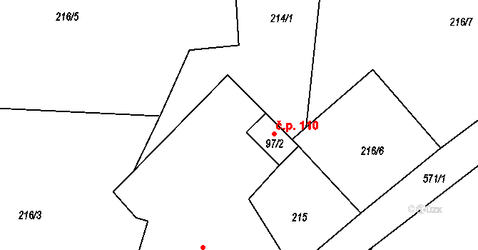Stádlec 110 na parcele st. 97/2 v KÚ Stádlec, Katastrální mapa