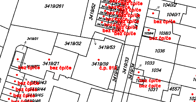 Veselí nad Lužnicí II 818, Veselí nad Lužnicí na parcele st. 3419/39 v KÚ Veselí nad Lužnicí, Katastrální mapa
