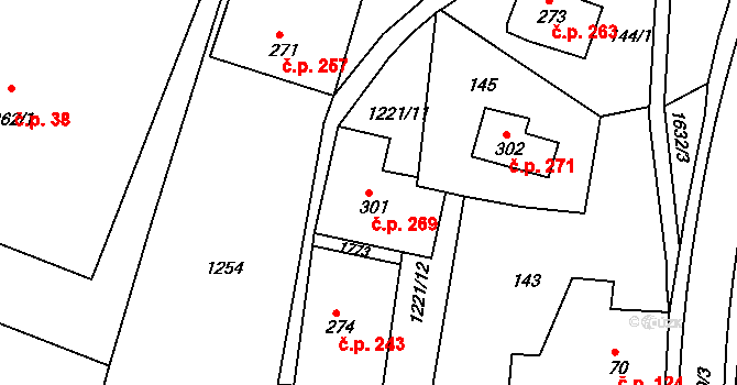 Nový Hrádek 269 na parcele st. 301 v KÚ Nový Hrádek, Katastrální mapa