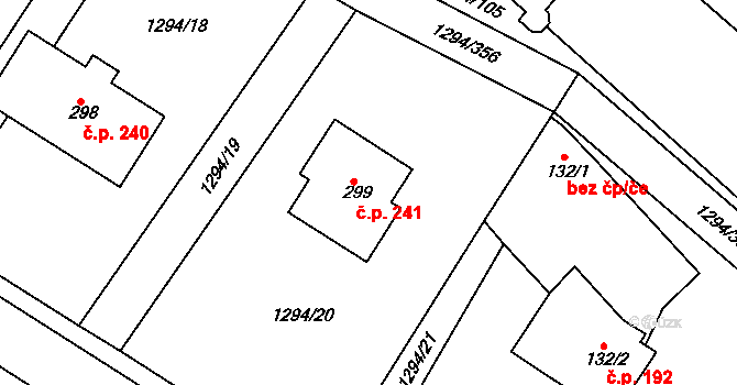 Dolní Roveň 241 na parcele st. 299 v KÚ Dolní Roveň, Katastrální mapa