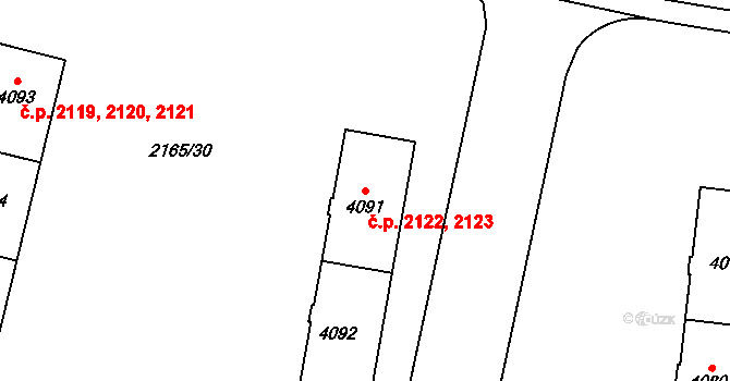 Zelené Předměstí 2122,2123, Pardubice na parcele st. 4091 v KÚ Pardubice, Katastrální mapa