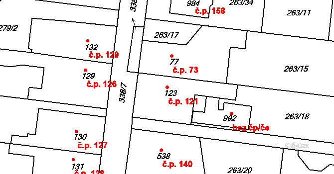 Popkovice 121, Pardubice na parcele st. 123 v KÚ Popkovice, Katastrální mapa