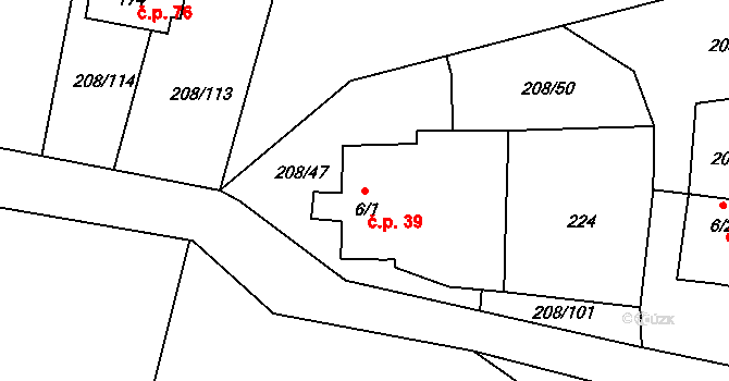 Krtely 39, Malovice na parcele st. 6/1 v KÚ Krtely, Katastrální mapa