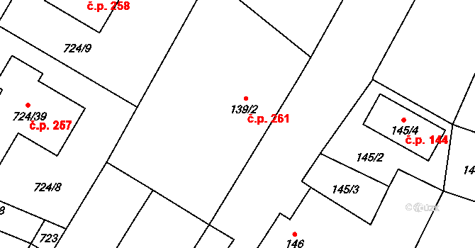 Chvalovice 261 na parcele st. 139/2 v KÚ Chvalovice, Katastrální mapa