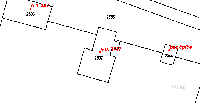 Mohelnice 1117 na parcele st. 2507 v KÚ Mohelnice, Katastrální mapa