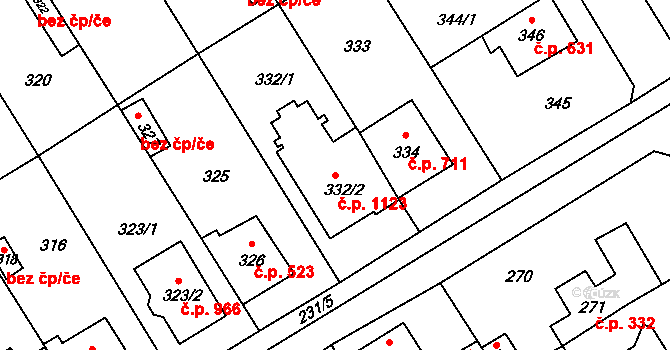 Dobřichovice 1123 na parcele st. 332/2 v KÚ Dobřichovice, Katastrální mapa