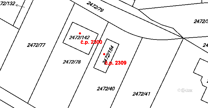 Předměstí 2309, Litoměřice na parcele st. 2472/154 v KÚ Litoměřice, Katastrální mapa